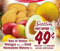 Jewel-Osco Red or Yellow Mangos ea., or Gold Honeydew Melons lb offer