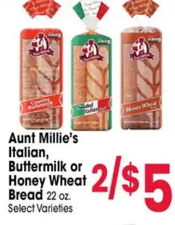 Jewel-Osco Aunt Millie's Italian, Buttermilk or Honey Wheat Bread offer