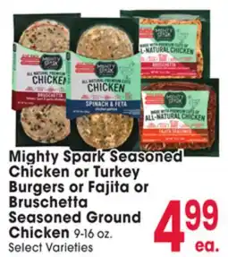 Jewel-Osco Mighty Spark Seasoned Chicken or Turkey Burgers or Fajita or Bruschetta Seasoned Ground Chicken offer