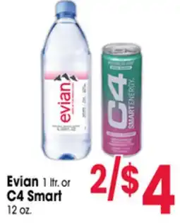 Jewel-Osco Evian 1 ltr. or C4 Smart 12 oz offer