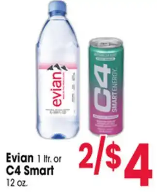 Jewel-Osco Evian 1 ltr. or C4 Smart 12 oz offer
