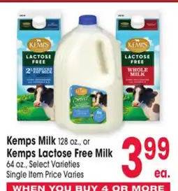 Jewel-Osco Kemps Milk 128 oz., or Kemps Lactose Free Milk offer