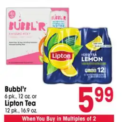 Jewel-Osco Bubbl'r 6 pk., 12 oz. or Lipton Tea 12 pk., 16.9 oz offer