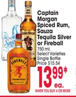 Jewel-Osco Captain Morgan Spiced Rum, Sauza Tequila Silver or Fireball offer
