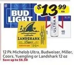 Winn Dixie 12 Pk Michelob Ultra, Budweiser, Miller, Coors, Yuengling or Landshark offer