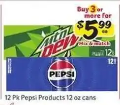 Winn Dixie 12 Pk Pepsi Products 12 oz cans offer