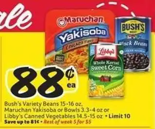 Winn Dixie Bush's Variety Beans, Maruchan Yakisoba or Bowls, Libby's Canned Vegetables offer