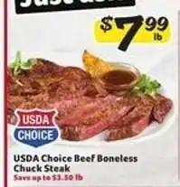 Winn Dixie USDA Choice Beef Boneless Chuck Steak offer