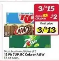 Winn Dixie 12 Pk 7UP, RC Cola or A&W offer