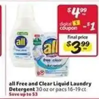 Winn Dixie all Free and Clear Liquid Laundry Detergent offer
