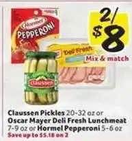 Winn Dixie Claussen Pickles or Oscar Mayer Deli Fresh Lunchmeat or Hormel Pepperoni offer