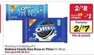 Winn Dixie Nabisco Family Size Oreo or Thins offer