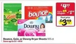 Winn Dixie Bounce, Gain, or Downy Dryer Sheets offer