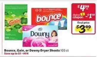 Winn Dixie Bounce, Gain, or Downy Dryer Sheets offer
