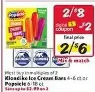 Winn Dixie Klondike Ice Cream Bars or Popsicle offer