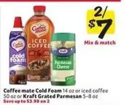 Winn Dixie Coffee mate Cold Foam or Kraft Grated Parmesan offer