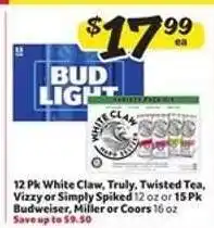 Winn Dixie Bud Light, White Claw, Truly, Twisted Tea, Vizzy, Simply Spiked, Budweiser, Miller, Coors offer