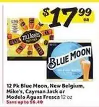 Winn Dixie 12 Pk Blue Moon, New Belgium, Mike's, Cayman Jack or Modelo Aguas Fresca offer