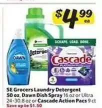 Winn Dixie SE Grocers Laundry Detergent, Dawn Dish Spray, Cascade Action Pacs offer