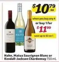 Winn Dixie Hahn, Matua Sauvignon Blanc or Kendall-Jackson Chardonnay offer
