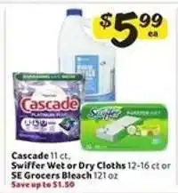 Winn Dixie Cascade, Swiffer Wet or Dry Cloths, SE Grocers Bleach offer