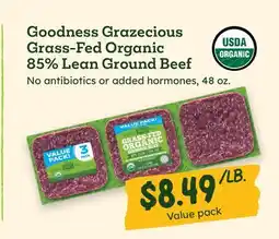Sprouts Farmers Market Goodness Grazecious Grass-Fed Organic 85% Lean Ground Beef offer