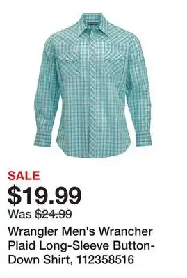 Tractor Supply Company Wrangler Men's Wrancher Plaid Long-Sleeve Button-Down Shirt, 112358516 offer