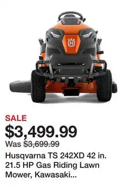 Tractor Supply Company Husqvarna TS 242XD 42 in. 21.5 HP Gas Riding Lawn Mower, Kawasaki Engine offer
