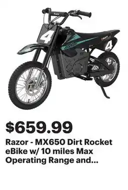 Best Buy Razor - MX650 Dirt Rocket eBike w/ 10 miles Max Operating Range and 17 mph Max Speed - Black/Teal offer