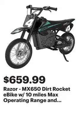 Best Buy Razor - MX650 Dirt Rocket eBike w/ 10 miles Max Operating Range and 17 mph Max Speed - Black/Teal offer
