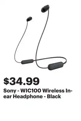 Best Buy Sony - WIC100 Wireless In-ear Headphone - Black offer