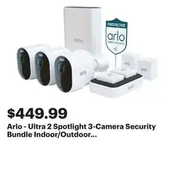 Best Buy Arlo - Ultra 2 Spotlight 3-Camera Security Bundle Indoor/Outdoor Wireless 4K Security System - White offer