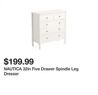 Marshalls NAUTICA 32in Five Drawer Spindle Leg Dresser offer