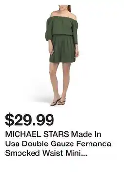 Marshalls MICHAEL STARS Made In Usa Double Gauze Fernanda Smocked Waist Mini Dress offer