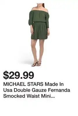 Marshalls MICHAEL STARS Made In Usa Double Gauze Fernanda Smocked Waist Mini Dress offer