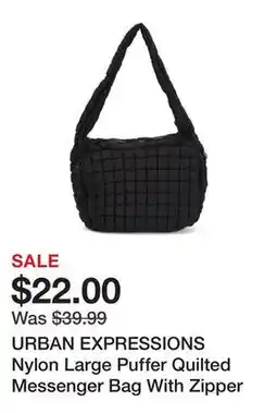 Marshalls URBAN EXPRESSIONS Nylon Large Puffer Quilted Messenger Bag With Zipper offer