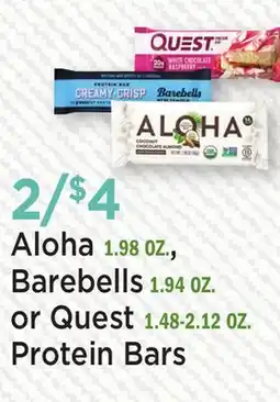 Heinen's Aloha 1.98 OZ., Barebells 1.94 OZ. or Quest 1.48-2.12 OZ. Bars offer