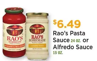 Heinen's Rao's Pasta Sauce 24 OZ. or Alfredo Sauce 15 OZ offer