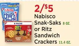 Heinen's Nabisco Snak-Saks 8 OZ. or Ritz Sandwich Crackers 11.4 OZ offer