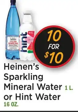 Heinen's Heinen's Sparkling Mineral Water 1 L. or Hint Water 16 OZ offer