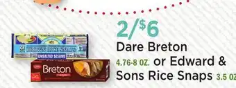 Heinen's Dare Breton 4.76-8 OZ. or Edward & Sons Rice Snaps 3.5 OZ offer
