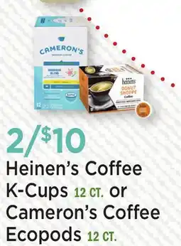 Heinen's Heinen's Coffee K-Cups 12 CT. or Cameron's Coffee Ecopods 12 CT offer