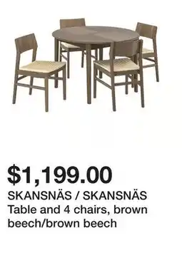 Ikea SKANSNÄS / SKANSNÄS Table and 4 chairs, brown beech/brown beech offer