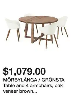 Ikea MÖRBYLÅNGA / GRÖNSTA Table and 4 armchairs, oak veneer brown stained/white offer