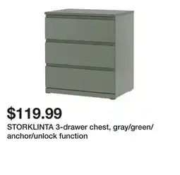 Ikea STORKLINTA 3-drawer chest, gray/green/anchor/unlock function offer