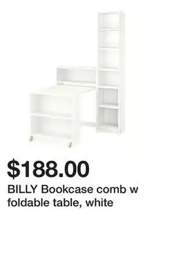Ikea BILLY Bookcase comb w foldable table, white offer