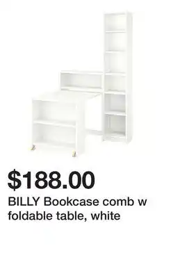 Ikea BILLY Bookcase comb w foldable table, white offer