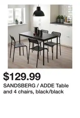 Ikea SANDSBERG / ADDE Table and 4 chairs, black/black offer