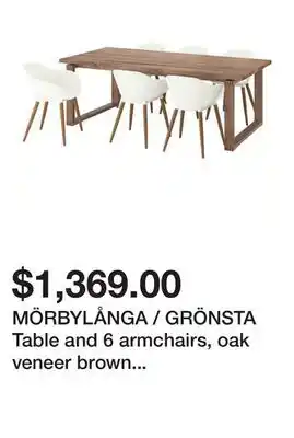 Ikea MÖRBYLÅNGA / GRÖNSTA Table and 6 armchairs, oak veneer brown stained/white offer