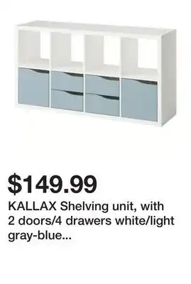 Ikea KALLAX Shelving unit, with 2 doors/4 drawers white/light gray-blue wave shaped offer